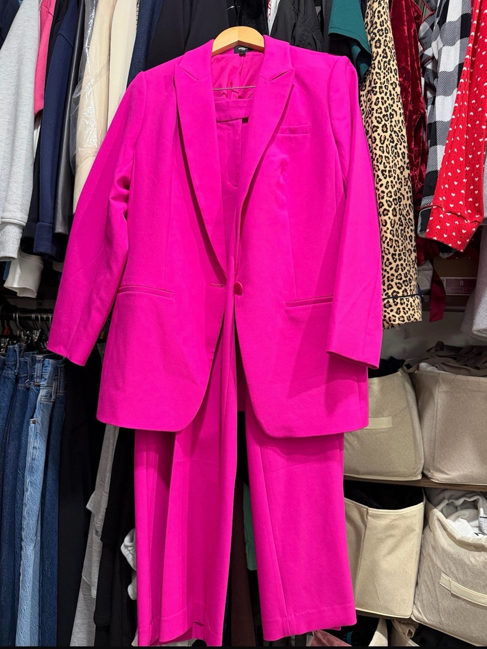 Express Hot Pink Blazer & Trousers Pant Suit
